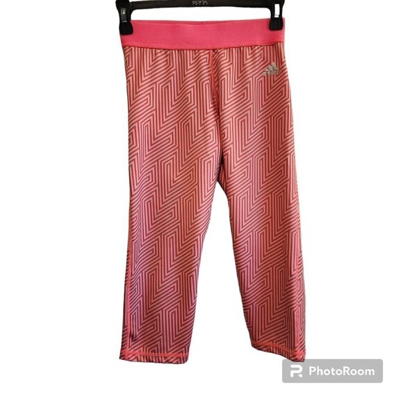 Adidas Leggings Techfit Medium Compression Size Small Coral Geometric Yoga Gym - Picture 1 of 3